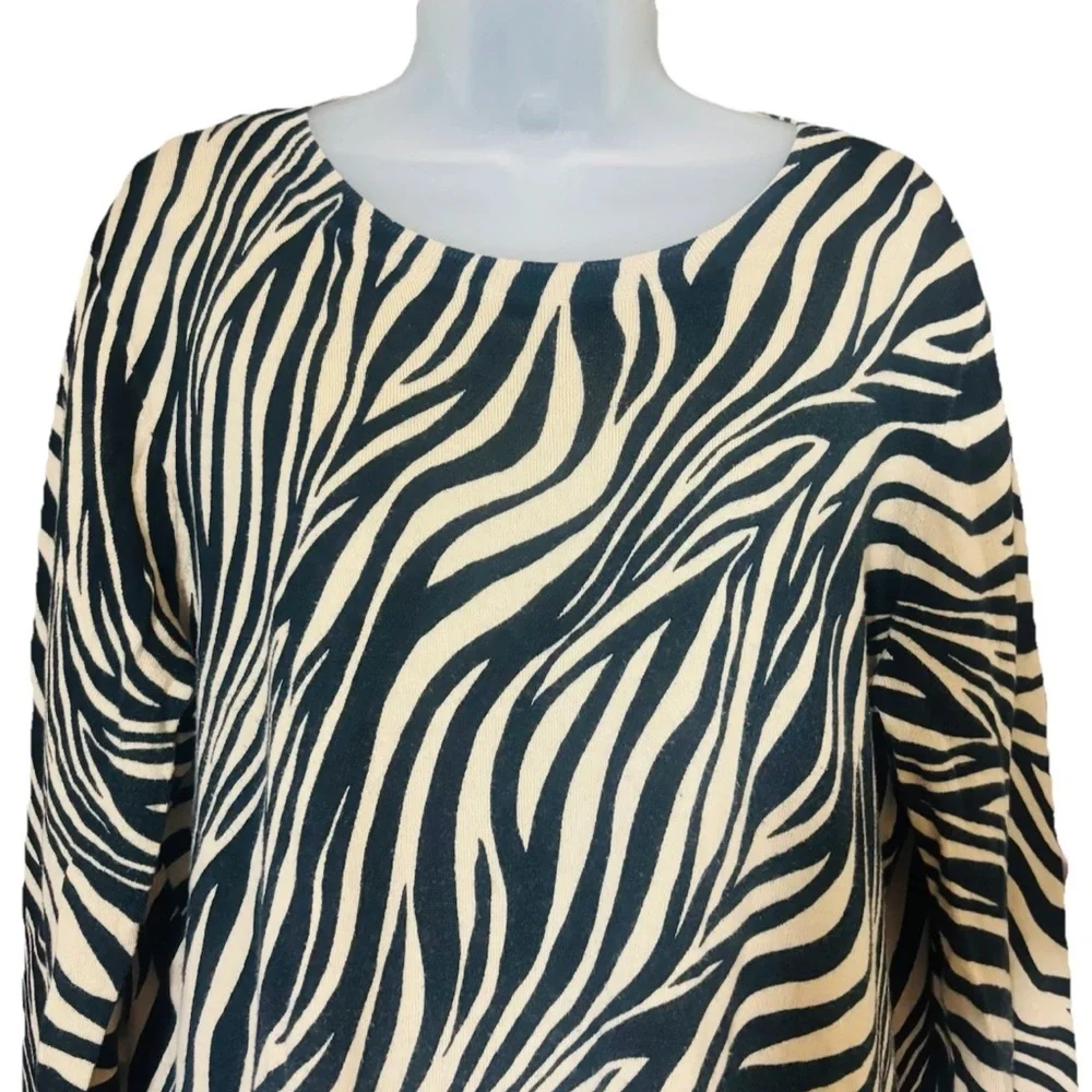 J. Crew Teddie Sweater Womens XL Black Tan Animal Print Lightweight Cotton